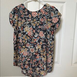 LOFT navy Floral Blouse small petite